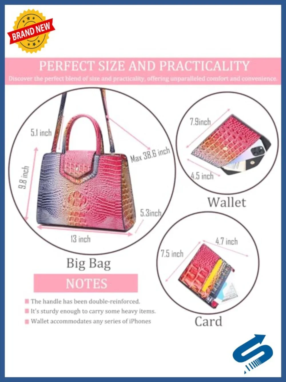Vegan Leather Satchel Handbag 3-Piece Set Crossbody Tote Wallet Cardholder